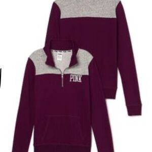 Victoria's Secret PINK Maroon and Gray Quarter-Zip Sweatshirt, size XS